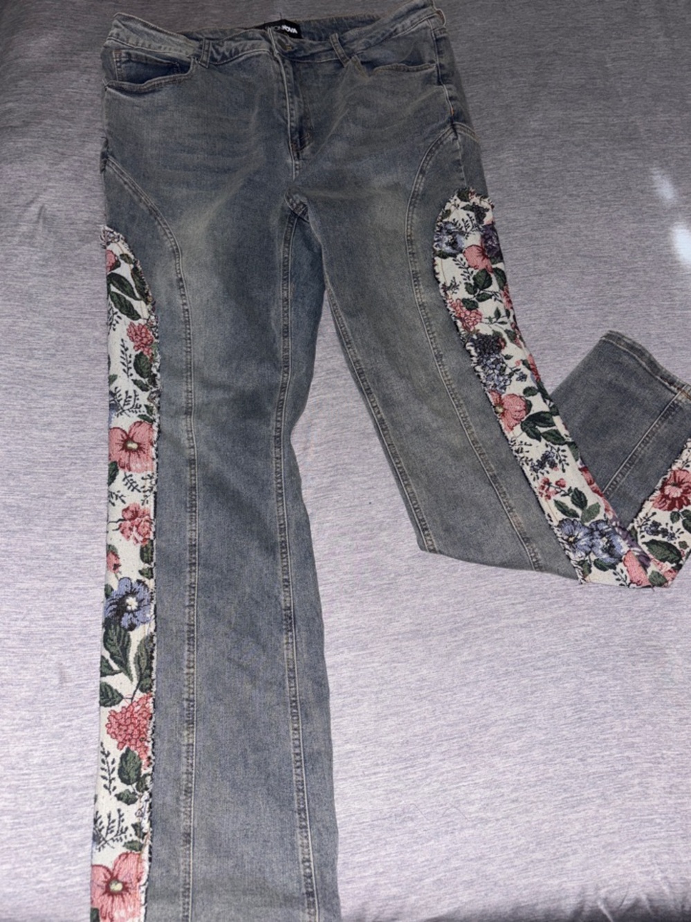 Fashion Nova Flare Jeans with Floral Side Panels